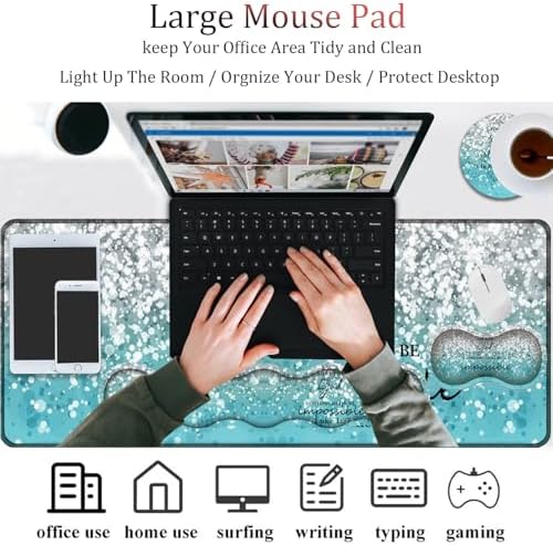 4 in 1 Mouse Pad Combo, Large Gaming Mouse Pad + Keyboard Wrist Support + Mouse Wrist Rest + Coaster, Table Pad 31.5 "x 11.8" with Memory Foam Ergonomic Wrist Pad Set, Blue Flash Bible Pattern