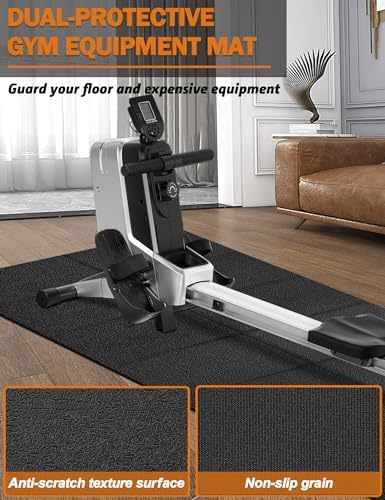 Treadmill Mat, 5'x2.5'/5.6'x2'/6.5'x3'/8'x3',6mm Thickness Exercise Equipment Mat for Carpet Hardwood Floors, Compatible with Walking Pad,Spin Bike,Elliptical Trainer,Rowing Machine