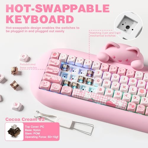 YUNZII C68 Silicone Cute Cat Mechanical Keyboard (Pink, Cocoa Cream Switch)
