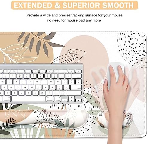 Keyboard Mouse Pad Set, Extended Mouse Pad+Keyboard Wrist Rest Support, Memory Foam Ergonomic Easy Typing, 4Pcs (35.4×15.7 in) Desk Pad Set for Home Office Study Game - Minimalist