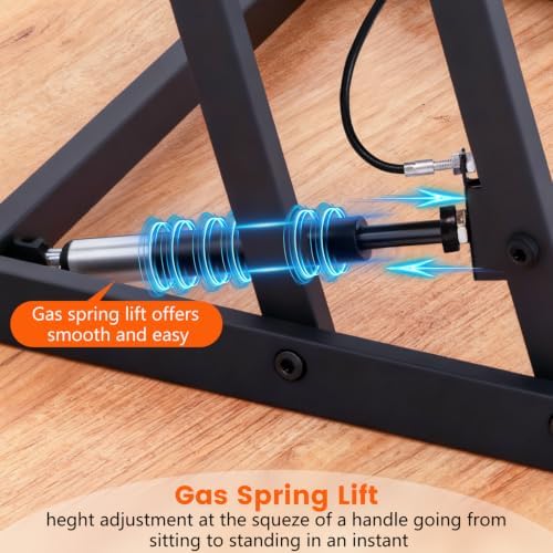 PayLessHere Standing Desk Converter,32” Adjustable Standing Desktop, Dual Monitor Desktop with Pneumatic Lift and Keyboard Tray, Built-in Stand,Suitable for Home Office Laptops, Black