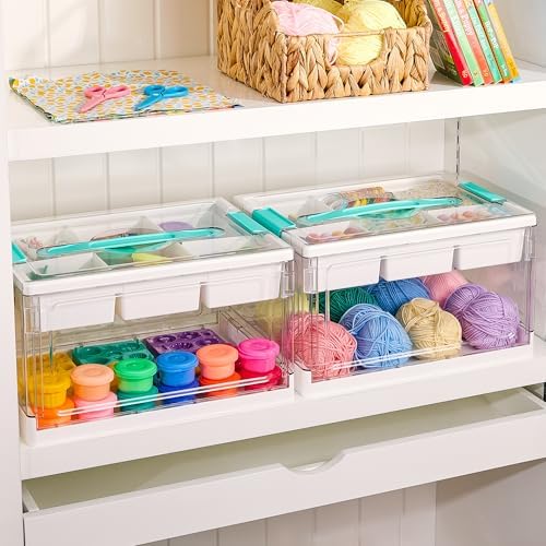 Vtopmart 24 QT Clear Plastic Craft Storage Box with Tray & Dividers, 2 Pack