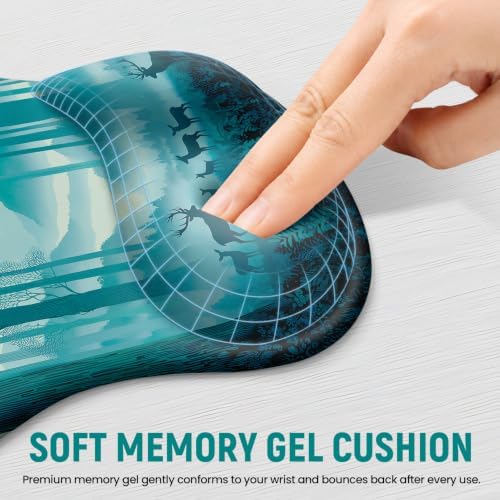 Ergonomic Mouse Pad with Wrist Rest, Gel Wrist Support, Deer Forest