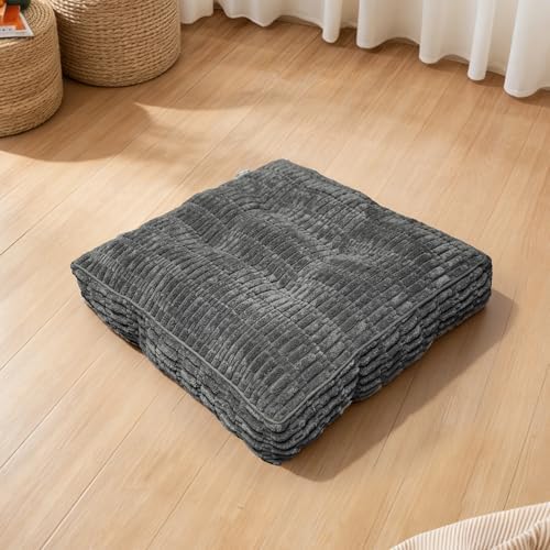 Floor Cushions, Corduroy Floor Pillow, Floors Pillows for Adults & Pets, Large Floors Pouf, Square Floored Pillows for Sitting & Yoga(1PC, Dark Grey，22"×22"×3.9")