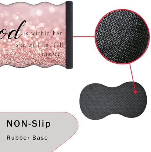 Mouse Pad with Wrist Support + Desk Mat + Coaster 3 in 1 Set, XL Large Gaming Mousepad Ergonomic Mouse Pads for Desk Computer Laptop Office,Rose Gold Glitter Quote Bible Verse Psalm 46-5