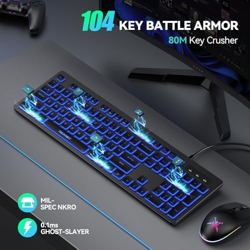 TECKNET Wired Keyboard, Silent Typing, Full-Size Layout,RGB Backlit