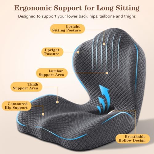 Ergonomic Seat Cushion with Back Support, Black