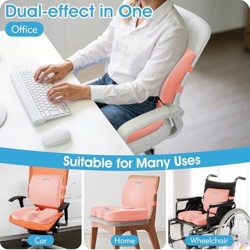 CushZone Seat Cushion and Lumbar Support Pillow for Office Chair, Pink
