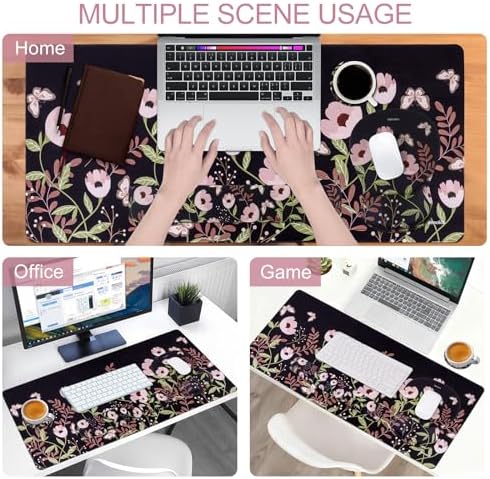Petmolico Desk Pad Set with Wrist Rest for Keyboard & Mouse, Mint Flower