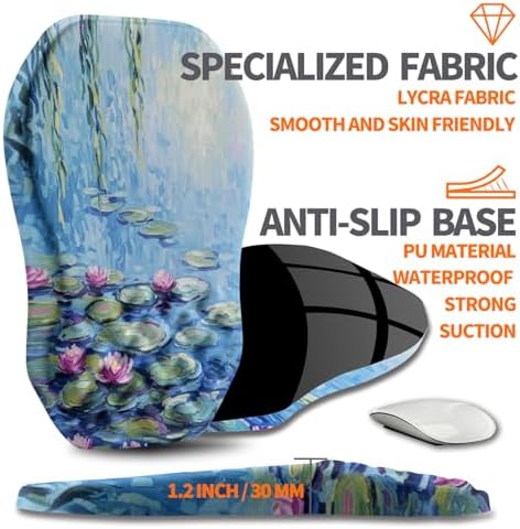 Ergonomic Slope Mouse Pad Wrist Support, Wrist Rest Mousepad for Carpal Tunnel Pain Relief with Massage Bulge and Slow Rebound Memory Foam (12x8 inch, Lotus Pond)