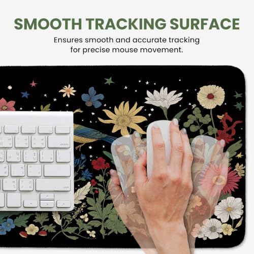 Aesthetic Desk Mat, Cute Enchanted Garden Desk Pad Protector for Work & Decor, 35.4" x 15.7", Pretty Non-Slip Extended Mouse Pad for Office or Home