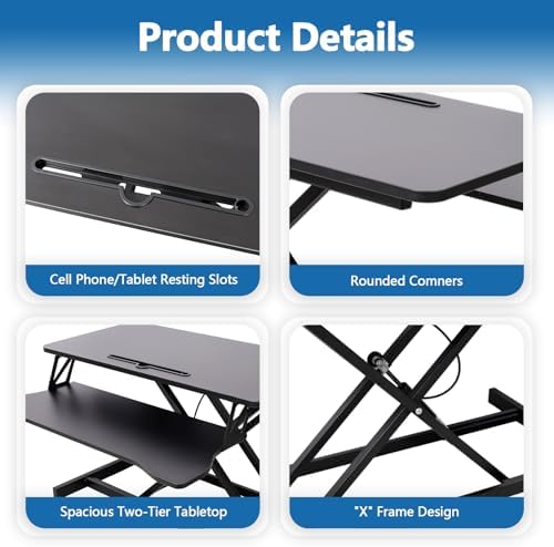 Standing Desk Converter, 32" Wide Height Adjustable Sit Stand Up Desk Riser with Keyboard Tray, Desktop Workstation Riser for Home Office Computer Laptop, Particle Board (Black)