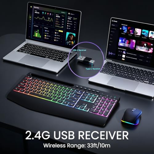 Wireless Keyboard Mouse Combo Ergonomic-RGB Silent Set for Computer