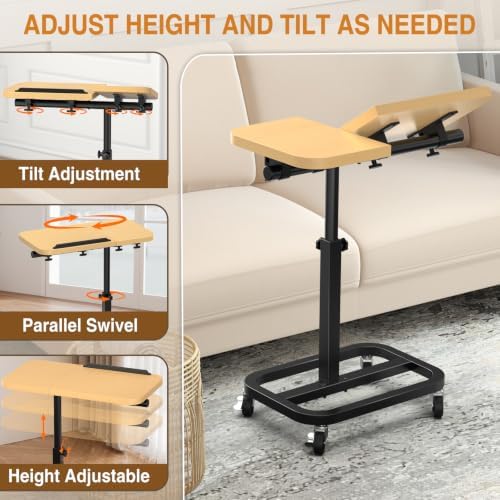 Portable Rolling Over Bed Laptop Desk, Adjustable Height and Tilt for Home
