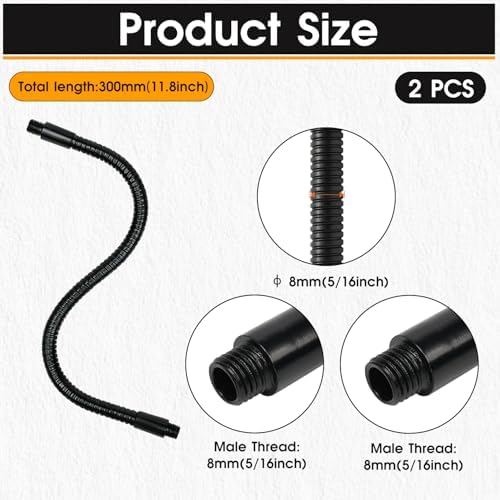 2PCS 11.8" Gooseneck Tubing Flexible 5/16" Male thread Alloy Steel Metal Arm Universal Bendable Extension Hose for DIY Lamps Microphone Stands Inspection Cameras