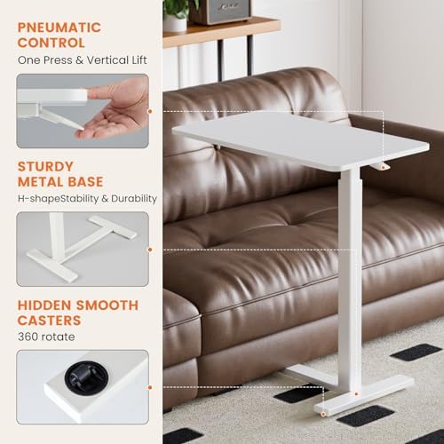 Sweetcrispy Overbed Table, Adjustable Rolling Desk, Mobile Standing Desk