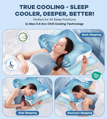 DONAMA Cervical Pillow for Neck and Shoulder Pain Relief, Cooling Contour Memory Foam Pillow, Dual-Height Ergonomic Neck Support Pillow for Side Back Stomach Sleepers with Removable Pillowcase