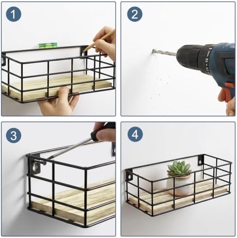 Fixwal Wire Frame Floating Shelves for Wall 4 Different Sizes Light Brown