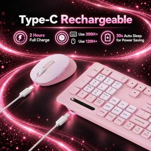Rechargeable 2.4Ghz Wireless Keyboard and Mouse Combo - Pink