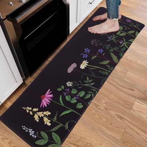 Mirok Washable Anti Fatigue Mat for Cushioned Floor Mats,Colorful Floral Non-Skid Ergonomic Comfort Foam Rugs,Non Slip Kitchen Rug(Multi Flower,17"x47")