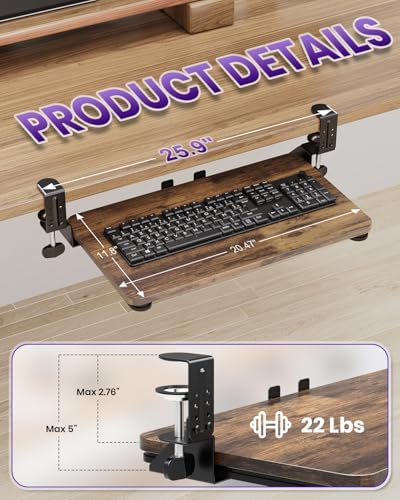 Ergonomic Mouse & Keyboard Tray Under Desk, 20x11.8 in Board, Brown