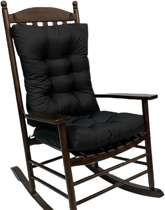 Rocking Chair Cushion Pad, 2 Pieces Indoor/Outdoor Rocking Soft Thickened Patio Chaise Lounger Cushion Overstuffed Patio Chair Cushion (Black)