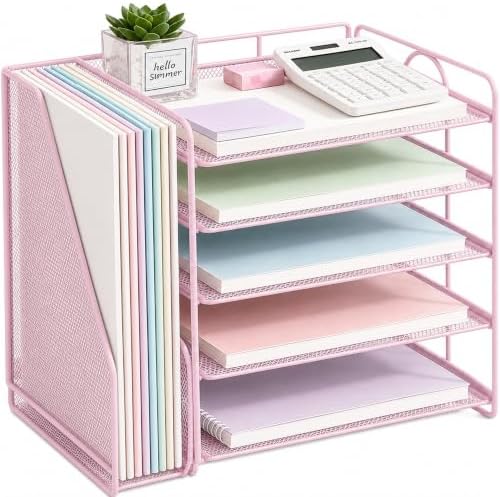 OPNICE Desk Organizer, 5-Tier Paper Organizer Letter Tray, Pink