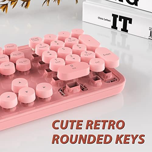 Kootop Wireless Keyboard and Mouse Combo, 2.4G Typewriter, Pink