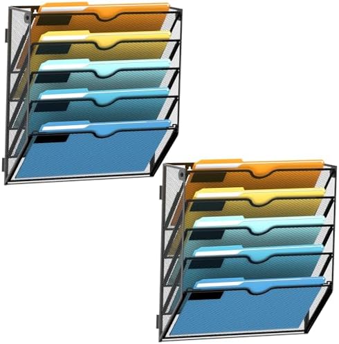 SUPEASY 5-Tier Hanging Wall File Organizer with Hooks, 2 Pack