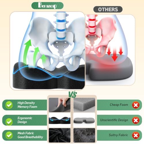 Benazcap Memory Foam Seat Cushion, Ergonomic Office Chair Pressure Relief