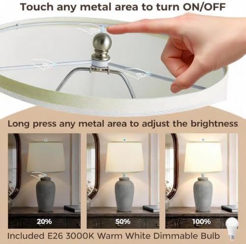 Textured Ceramic Table Lamp Touch Dimmable Bedside Lamp, Aged Gray