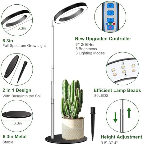 Aokrean Grow Lights for Indoor Plants, 6.3in Full Spectrum Growing Lamp