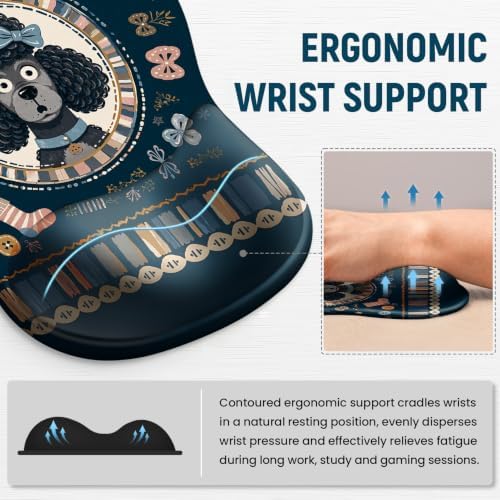 Ergonomic Mouse Pad with Wrist Rest, Gel Wrist Support, Poodle