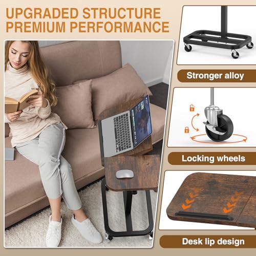 Portable Rolling Over Bed Laptop Desk, Adjustable Height and Tilt for Home