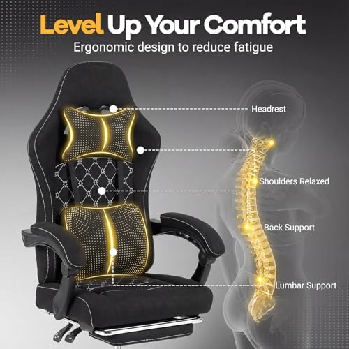 GIANTEX Gaming Chair, Ergonomic Computer Chair with Headrest, Lumbar Support, Linkage Armrests, Reclining Backrest & Footrest, High Back Swivel Office Chair, Video Game Chair (Black)
