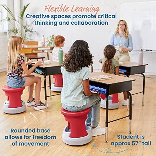 ECR4Kids Active Storage Wobble Stool, 15in Seat Height, Childrens Furniture, Red/Light Grey