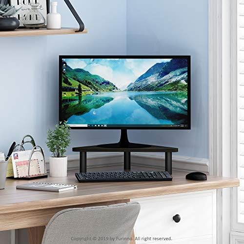 Furinno Turn-N-Tube Monitor Stand Riser, 19.6" Wide Triangle Corner Monitor Riser, Laptop Stand for Desk, Office Desk Accessories, Desktop Organizers and Accessories, Toolless Assembly, Espresso
