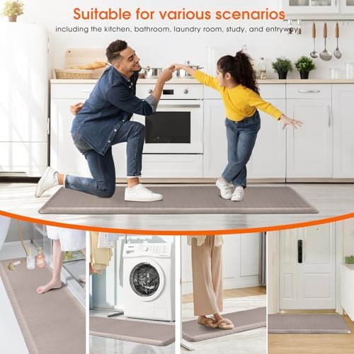 4/5 Inch Extra Thick Kitchen Mats for Floor,Non Slip Anti Fatigue Kitchen Rugs,Waterproof Stain Resistant Sink Mat,Cushioned Standing and Comfort Mats for Office (17"x60" Khaki)