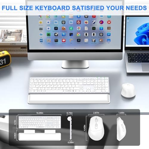 Wireless Keyboard and Mouse Combo, Full Size Silent Ultra Thin Keyboard with Magnetic Wrist Rest, Optical Mouse, 2.4G Lag-Free Cordless Mice Keyboard Set for Computer, Mac, Laptop, PC, Windows