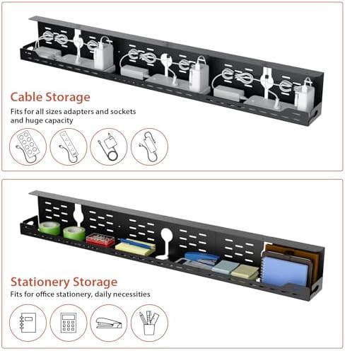Univivi Under Desk Cable Management Tray, Cable Management, 48 inch, Black