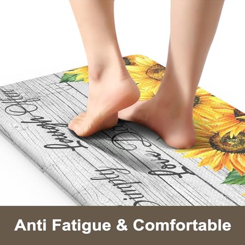 KIMODE Anti Fatigue Kitchen Mat, Farmhouse Sunflower Kitchen Rugs Sets of 2