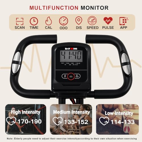 BARWING Stationary Exercise Bike for Home Workout, 5 IN 1 Foldable Indoor Cycling Bike for Seniors, 350LB Capacity, 16-Level Magnetic Resistance, Seat Backrest Adjustments