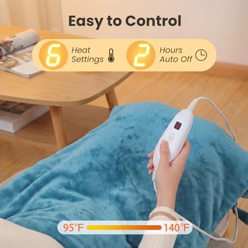 DAILYLIFE Heating Pad for Neck and Shoulders and Back, Electric Heating Pad for Back Pain Relife, 6 Heating Settings, UL Certified with Overheating Protection and Machine Washable, 26"x35", Blue