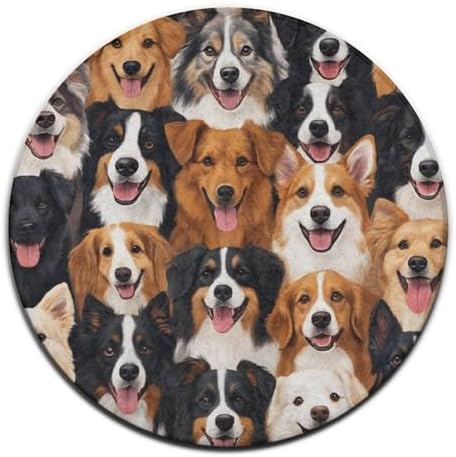 Large Home Decor Mat, Soft Round Yoga Carpet, Non Slip Machine Washable Home Office Circle Rug Cute Dogs Puppy