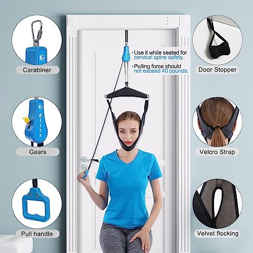 Cervical Neck Traction Device for Home Use, Portable Neck Stretcher Hammock Over Door for Neck Pain Relief, Neck Sling for Spine Decompression