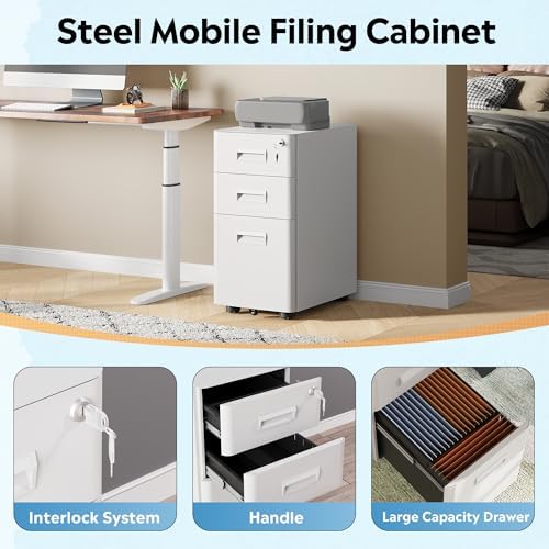 DEVAISE 3 Drawer File Cabinet on Wheels, Fully Assembled Except Casters