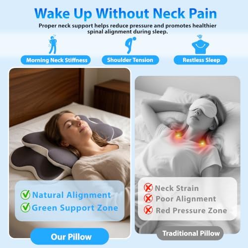 Cervical Pillow for Neck Support, Dual Height Memory Foam for Side Sleepers