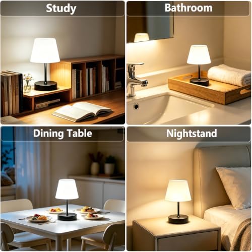 Cordless Table Lamp, Rechargeable Shower Lamp - Black Set of 2