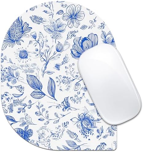 Contoured Oval Mouse Pad 6x8in Non-Slip for Laptop,Plants
