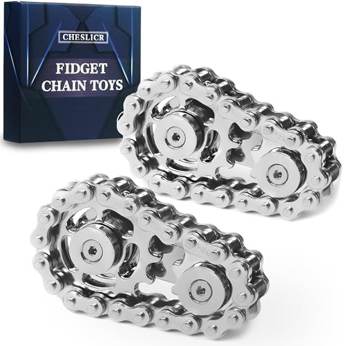 Fidget Spinner Toy for Adults Metal Figette Bike Chain for Adult Men Pain Stim ADHD Teen Cool Gadgets Quiet Desk Offices Anxiety Relief Items Stress Tool Sensory Spiky - Silver 2pc